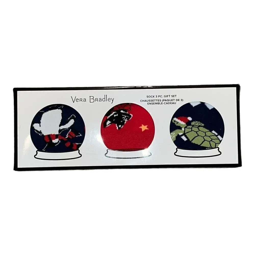 Vera Bradley Gift Set Christmas Socks 3 Pairs Holiday Snow Globe Motifs NWT